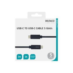 Deltaco USB-C Cable, 5Gbit/s, 5A, 2m, Black