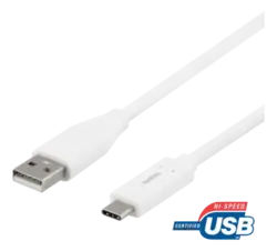 Deltaco USB-C to USB-A Cable, 3A, 1m, White
