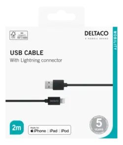 Deltaco USB-A to Lightning Cable, 2m, Black