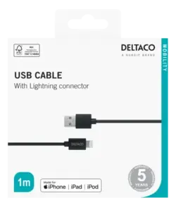 Deltaco USB-A to Lightning Cable, 1m, Black