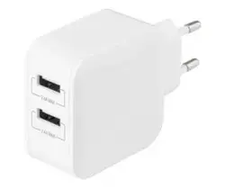 Deltaco Wall Charger with Dual USB-A, 4.8A