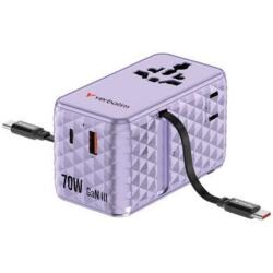 Charge ’n’ Travel 70W 2C Travel Adapter Retractable Purple