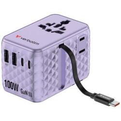 Charge ’n’ Travel 100W Travel Adapter w/ Cable Purple
