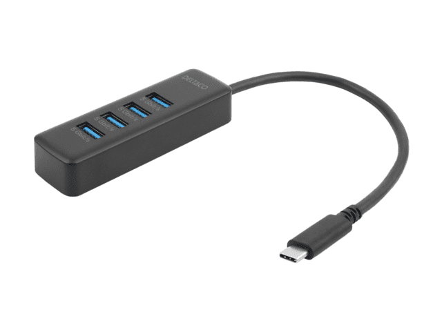 USB-C hub, 5 Gbps, 4x USB-A, slim, black