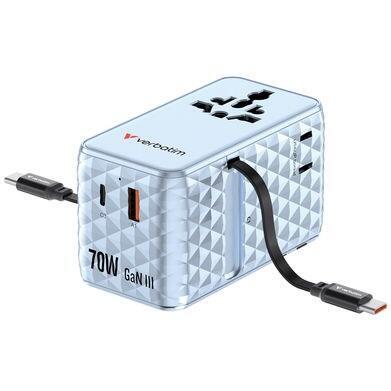 Charge ’n’ Travel 70W 2C Travel Adapter Retractable Blue