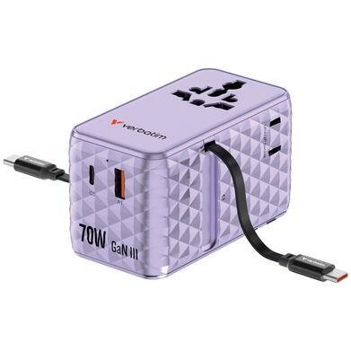 Charge ’n’ Travel 70W 2C Travel Adapter Retractable Purple