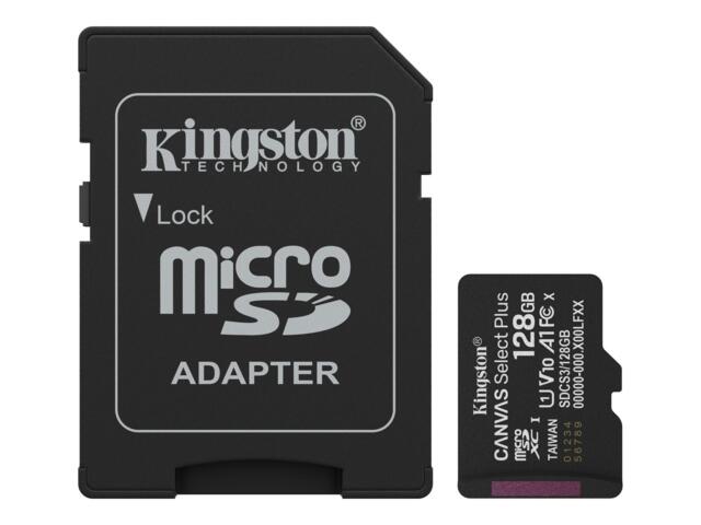 Kingston Technology 128 GB microSDXC Canvas Select Plus Gen3 150 MB/s A1-kort + adapter