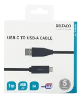 Deltaco USB-C to USB-A Cable, 3A, 1m, Black
