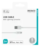 Deltaco USB-A to Lightning Cable, 2m, White