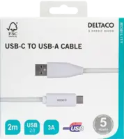 Deltaco USB-C to USB-A Cable, 3A, 2m, White