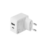 Deltaco Dual USB Wall Charger, 1x USB-A, 1x USB-C, White