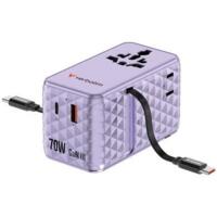Charge ’n’ Travel 70W 2C Travel Adapter Retractable Purple